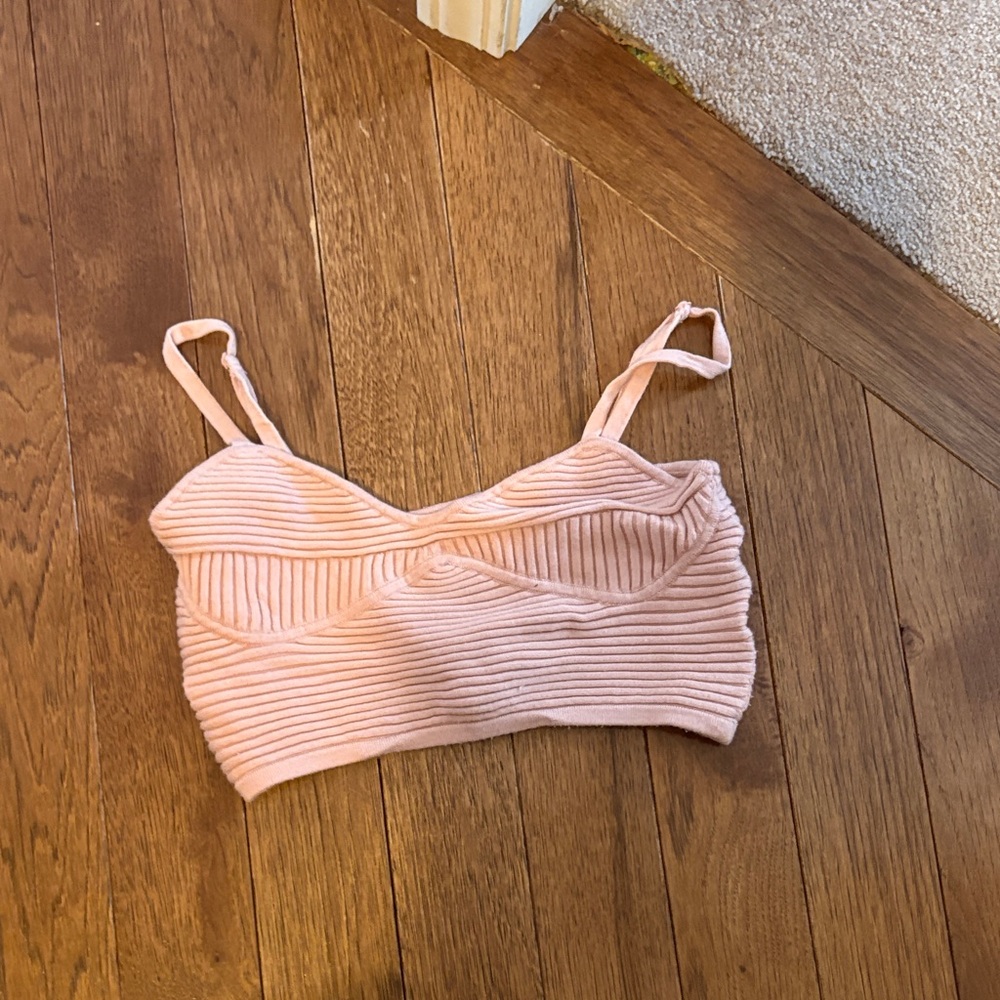 Pink Ribbed Knit Crop Top
